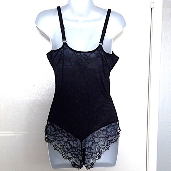 New Black Teddy Lace W/ Eyelash Trim Adjustable Straps Stretch Super Sexy! Sz L - Picture 2 of 4